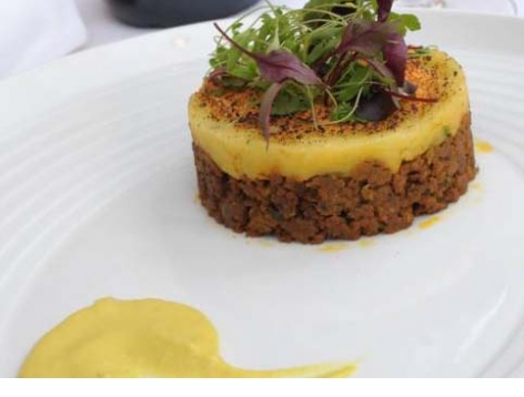 Indian Shepherd’s Pie with Cheddar and Coriander Crumble, Korma Sauce
